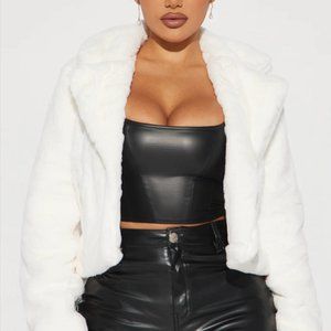 Sutton White Faux Fur Crop Jacket